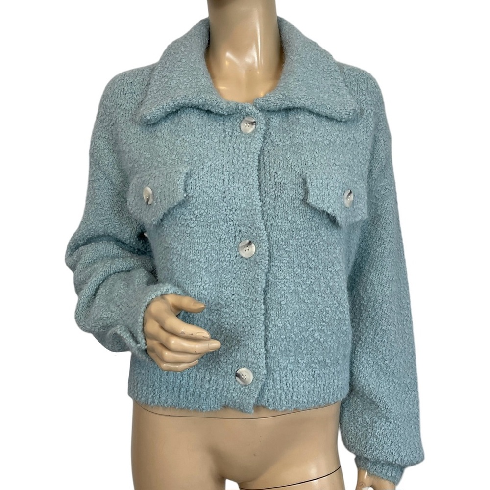Mable Blue 'Ruthy' Fuzzy Blue Short Cardigan Sweater Medium - Picture 8 of 8